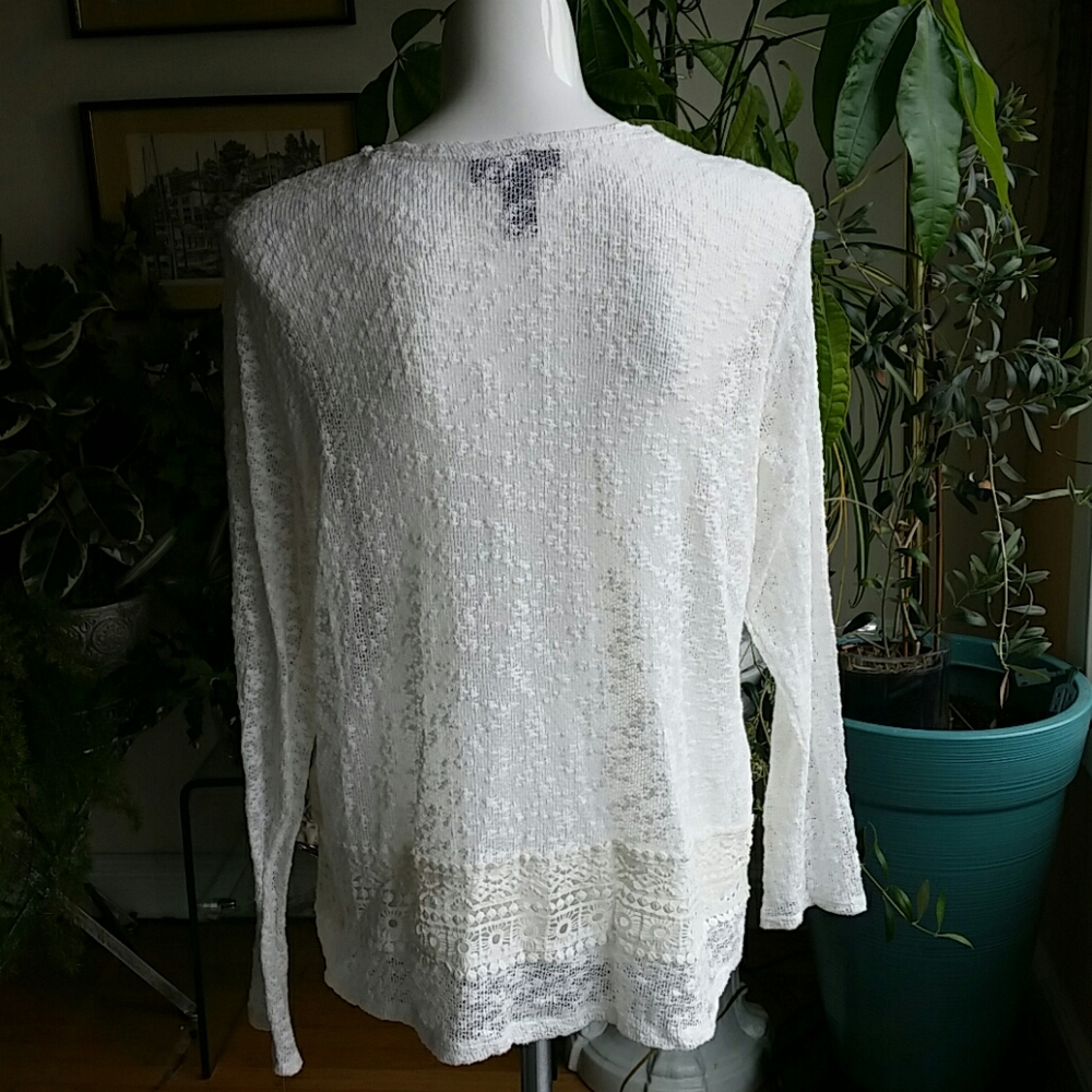 Style & Co. White Lightweight Opene Knit Crotchet Cotton Blend Cardigan Sz Large - Picture 5 of 8